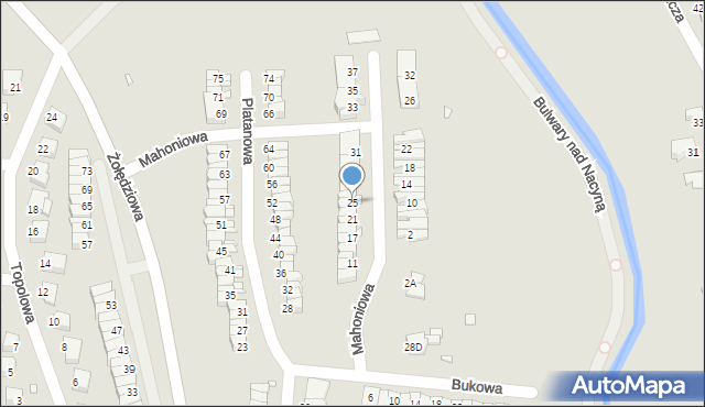 Rybnik, Mahoniowa, 25, mapa Rybnika