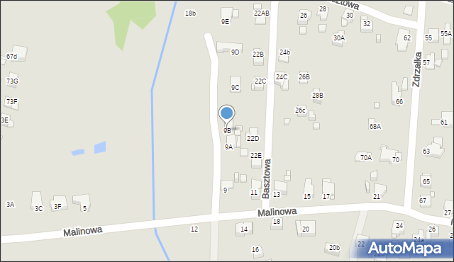 Rybnik, Malinowa, 9B, mapa Rybnika