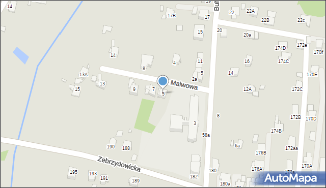 Rybnik, Malwowa, 5, mapa Rybnika