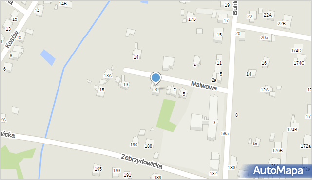 Rybnik, Malwowa, 9, mapa Rybnika