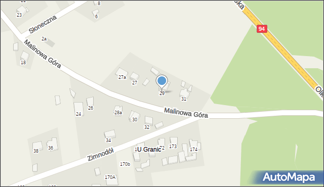 Sieniczno, Malinowa Góra, 29, mapa Sieniczno