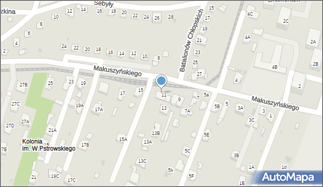 Sosnowiec, Makuszyńskiego Kornela, 11A, mapa Sosnowca