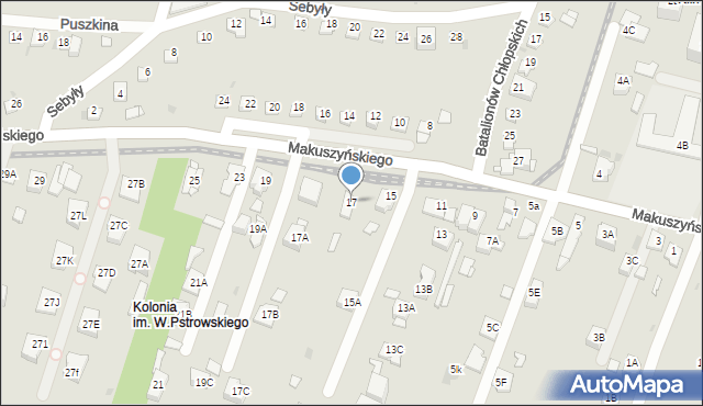 Sosnowiec, Makuszyńskiego Kornela, 17, mapa Sosnowca