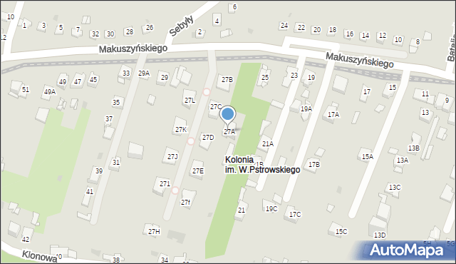 Sosnowiec, Makuszyńskiego Kornela, 27A, mapa Sosnowca