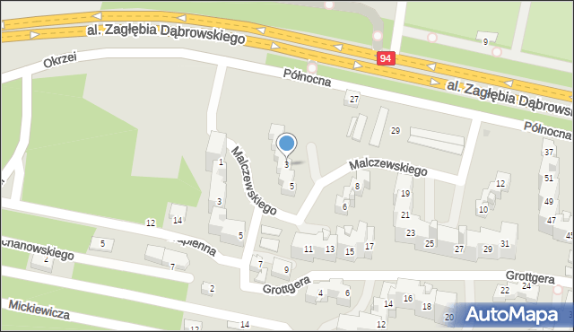 Sosnowiec, Malczewskiego Jacka, 3, mapa Sosnowca