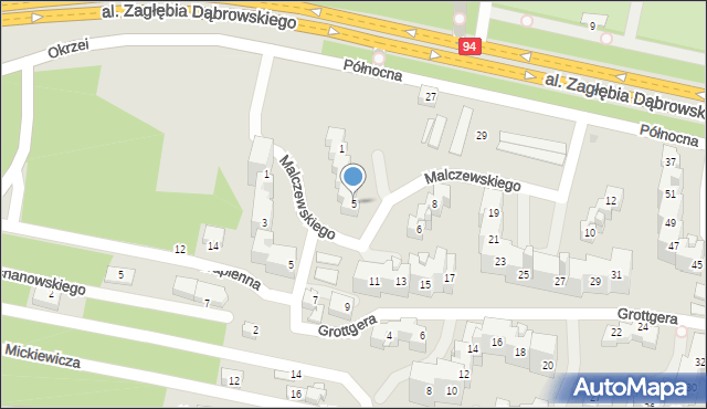 Sosnowiec, Malczewskiego Jacka, 5, mapa Sosnowca