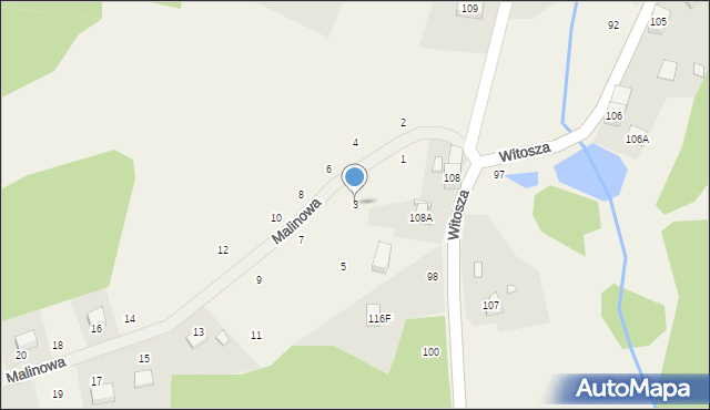 Staniszów, Malinowa, 3, mapa Staniszów