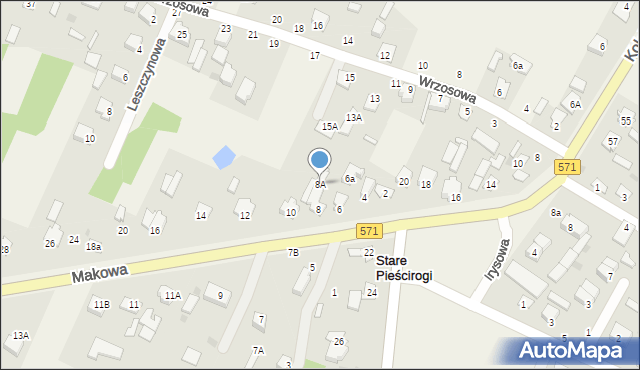 Stare Pieścirogi, Makowa, 8A, mapa Stare Pieścirogi