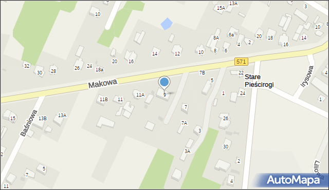 Stare Pieścirogi, Makowa, 9, mapa Stare Pieścirogi