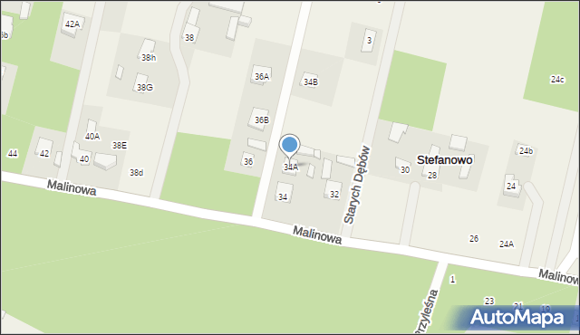 Stefanowo, Malinowa, 34A, mapa Stefanowo