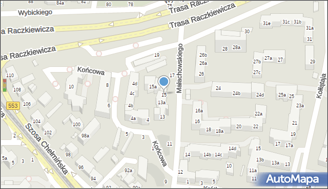 Toruń, Małachowskiego Stanisława, 15, mapa Torunia
