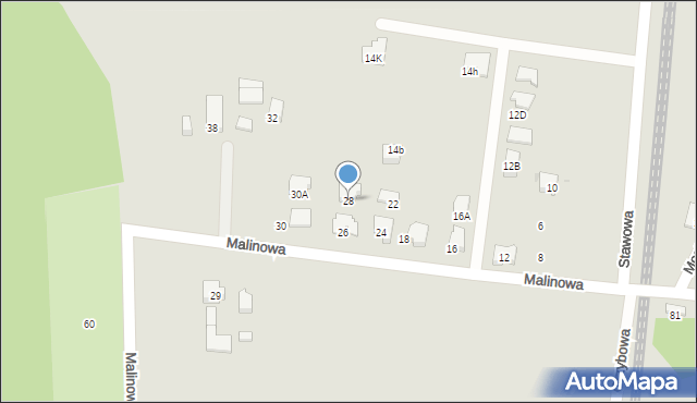 Tychy, Malinowa, 28, mapa Tychów