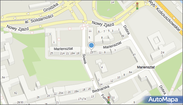 Warszawa, Mariensztat, 13, mapa Warszawy