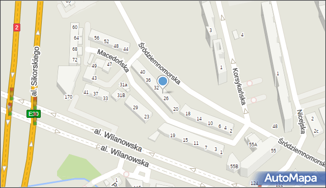 Warszawa, Macedońska, 28, mapa Warszawy