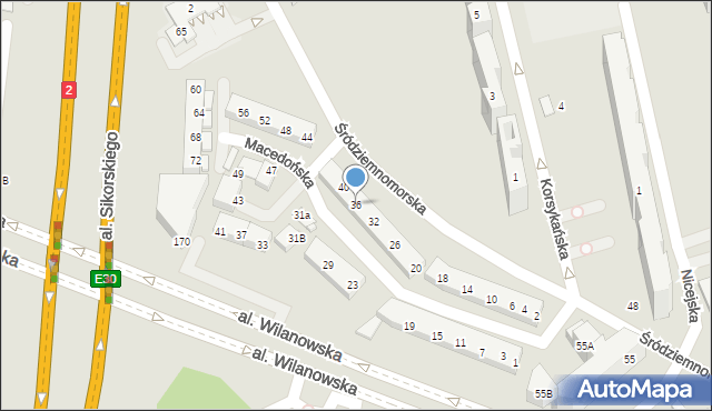 Warszawa, Macedońska, 36, mapa Warszawy