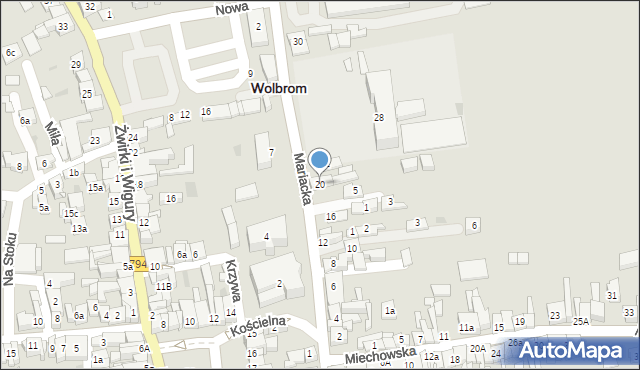 Wolbrom, Mariacka, 20, mapa Wolbrom