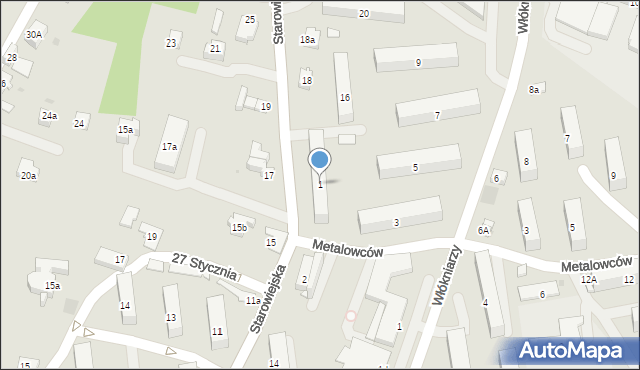 Andrychów, Metalowców, 1, mapa Andrychów
