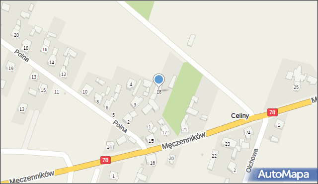 Celiny, Męczenników, 18, mapa Celiny