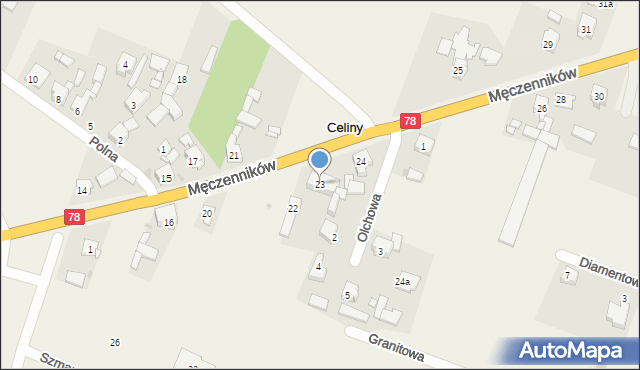 Celiny, Męczenników, 23, mapa Celiny