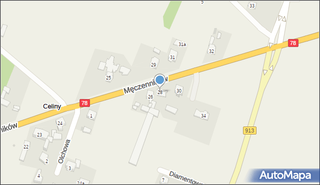 Celiny, Męczenników, 28, mapa Celiny