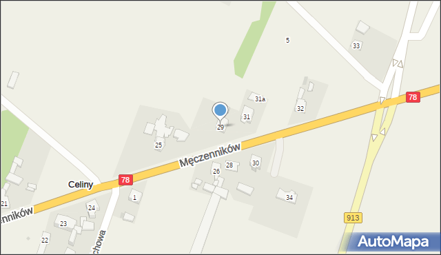 Celiny, Męczenników, 29, mapa Celiny