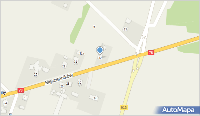 Celiny, Męczenników, 32, mapa Celiny