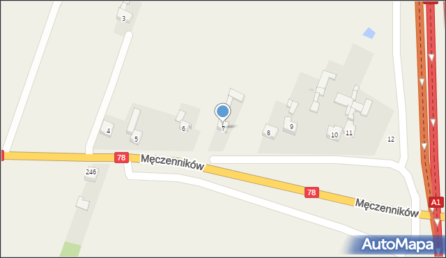 Celiny, Męczenników, 7, mapa Celiny