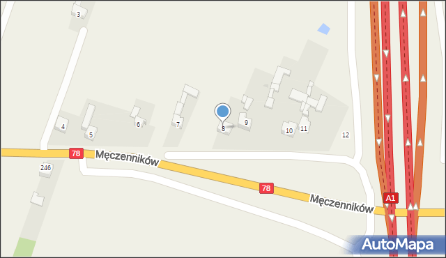 Celiny, Męczenników, 8, mapa Celiny