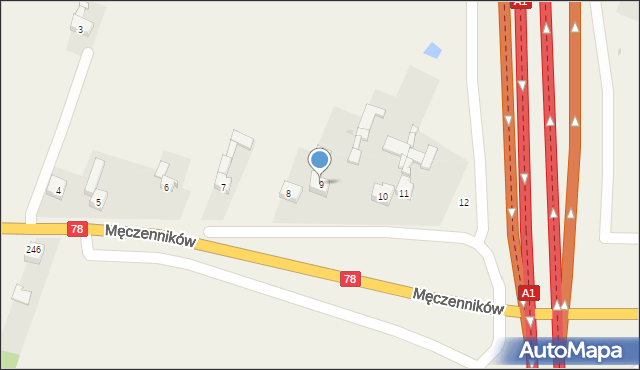 Celiny, Męczenników, 9, mapa Celiny