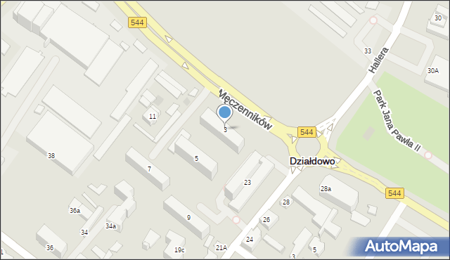 Działdowo, Męczenników, 3, mapa Działdowo