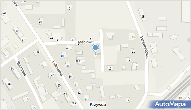 Krzywda, Meblowa, 6, mapa Krzywda