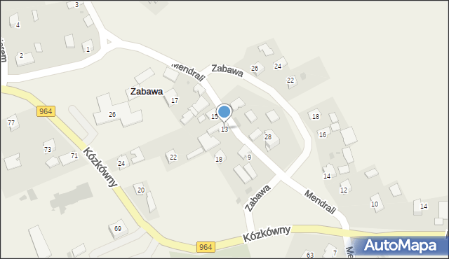 Zabawa, Mendrali Władysława, ks., 13, mapa Zabawa