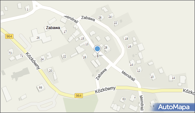 Zabawa, Mendrali Władysława, ks., 9, mapa Zabawa