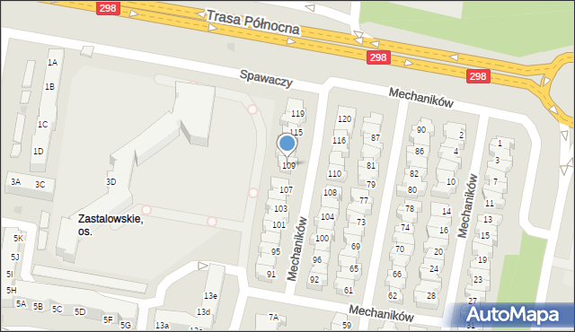 Zielona Góra, Mechaników, 109, mapa Zielona Góra