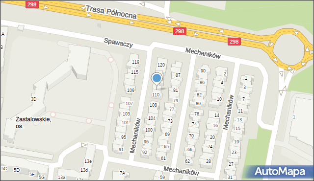 Zielona Góra, Mechaników, 112, mapa Zielona Góra