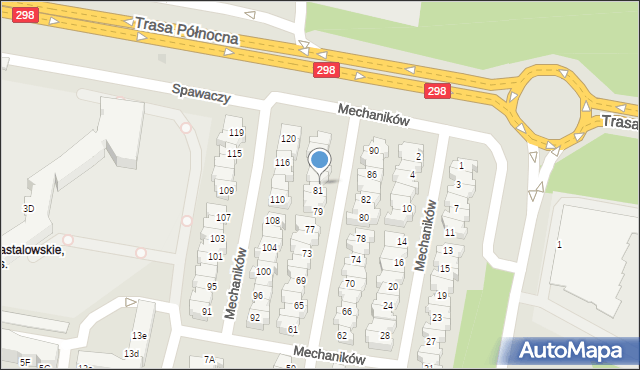 Zielona Góra, Mechaników, 83, mapa Zielona Góra