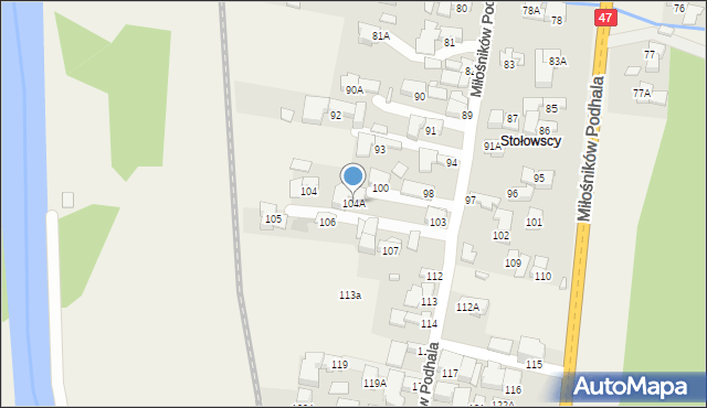 Biały Dunajec, Miłośników Podhala, 104A, mapa Biały Dunajec