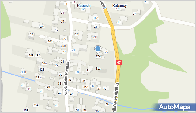 Biały Dunajec, Miłośników Podhala, 27A, mapa Biały Dunajec