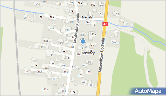 Biały Dunajec, Miłośników Podhala, 87, mapa Biały Dunajec