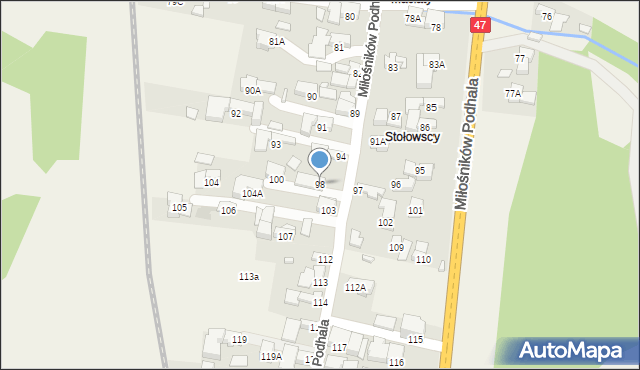 Biały Dunajec, Miłośników Podhala, 98, mapa Biały Dunajec