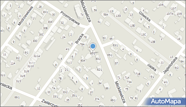 Białystok, Mickiewicza Adama, 80/1, mapa Białegostoku