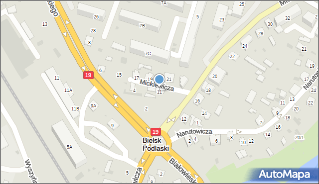 Bielsk Podlaski, Mickiewicza Adama, 11, mapa Bielsk Podlaski