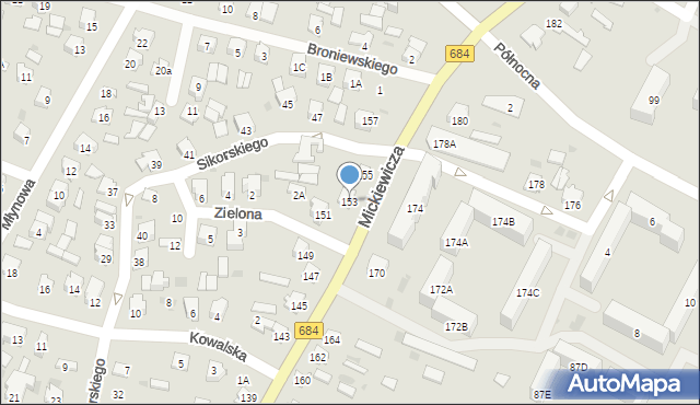 Bielsk Podlaski, Mickiewicza Adama, 153, mapa Bielsk Podlaski