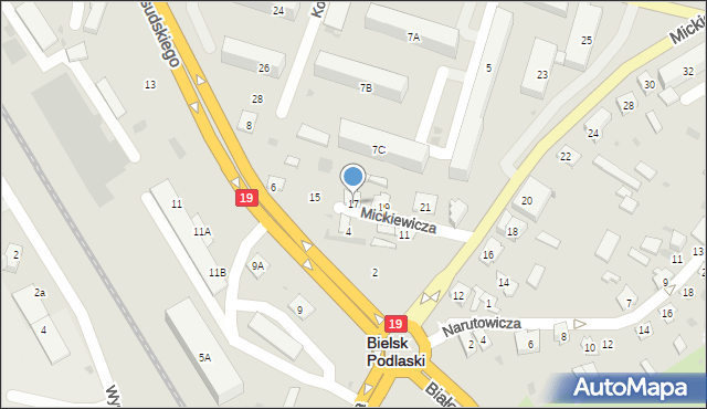 Bielsk Podlaski, Mickiewicza Adama, 17, mapa Bielsk Podlaski