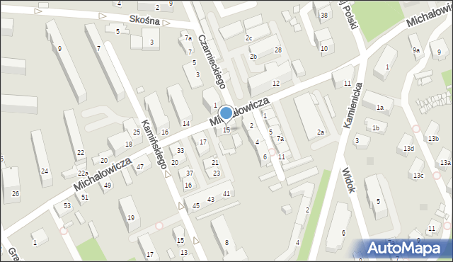 Bielsko-Biała, Michałowicza Mieczysława, prof. dr., 15, mapa Bielsko-Białej