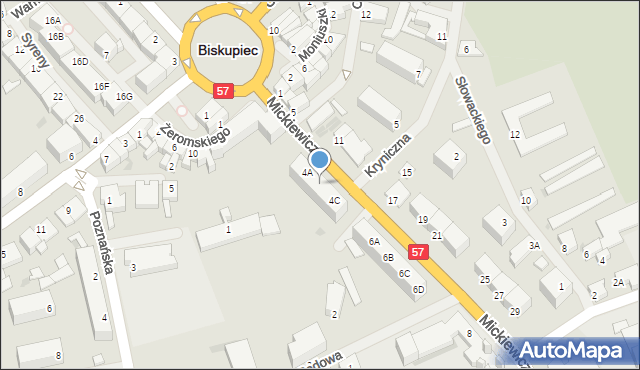 Biskupiec, Mickiewicza Adama, 4B, mapa Biskupiec