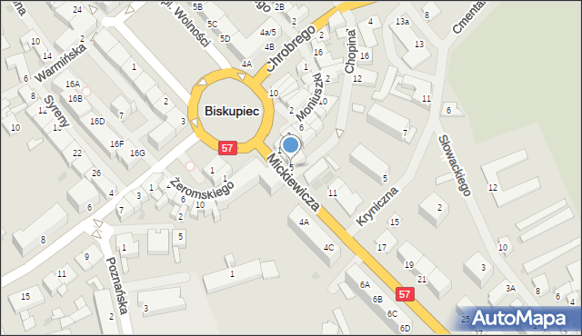 Biskupiec, Mickiewicza Adama, 5, mapa Biskupiec