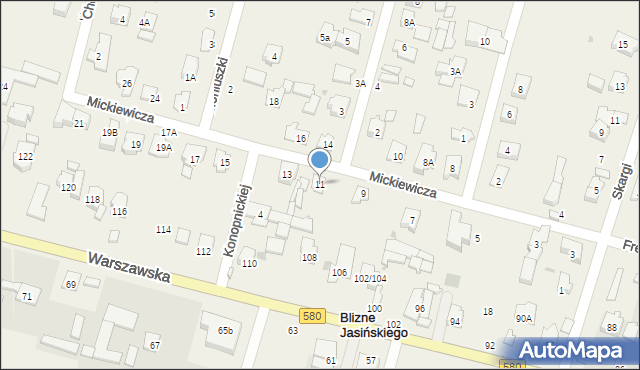 Blizne Jasińskiego, Mickiewicza Adama, 11, mapa Blizne Jasińskiego