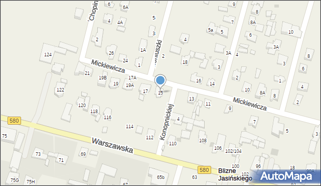 Blizne Jasińskiego, Mickiewicza Adama, 15, mapa Blizne Jasińskiego