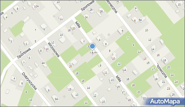 Blok Dobryszyce, Miła, 5, mapa Blok Dobryszyce